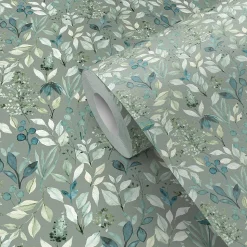 Papier peint pré-encollé vinyle intissé fleuri Easy Roll GoodHome Begonia vert l.53 x H.1005 cm