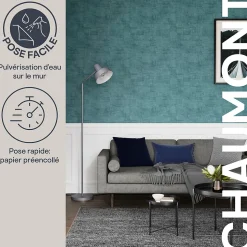 Papier peint pré-encollé vinyle intissé géométrique Easy Roll GoodHome Chaumont bleu l.53 x H.1005 cm
