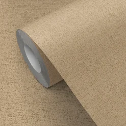 Papier peint pré-encollé vinyle intissé uni Easy Roll GoodHome Pufos beige l.53 x H.1005 cm