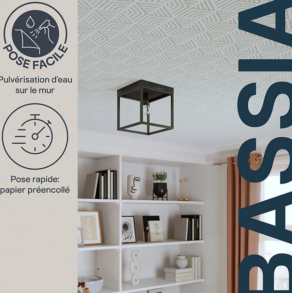 Papier peint pré-encollé vinyle intissé géométrique Easy Roll GoodHome Bassia vert l.53 x H.1005 cm