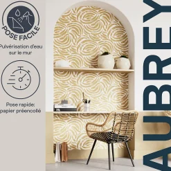 Papier peint pré-encollé vinyle intissé géométrique Easy Roll GoodHome Aubrey beige l.53 x H.1005 cm