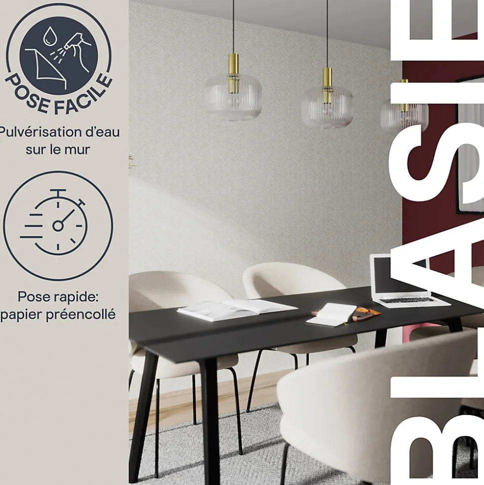 Papier peint pré-encollé vinyle intissé géométrique Easy Roll GoodHome Blasie beige l.53 x H.1005 cm