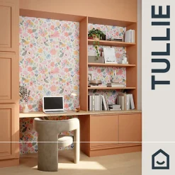 Papier peint pré-encollé vinyle intissé bouquet de fleurs Easy Roll GoodHome Tullie rose l.53 x H.1005 cm