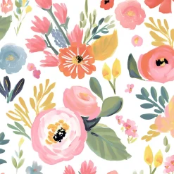 Papier peint pré-encollé vinyle intissé bouquet de fleurs Easy Roll GoodHome Tullie rose l.53 x H.1005 cm