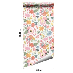 Papier peint pré-encollé vinyle intissé bouquet de fleurs Easy Roll GoodHome Tullie rose l.53 x H.1005 cm