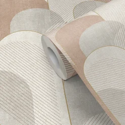 Papier peint pré-encollé vinyle intissé géométrique Easy Roll GoodHome Albury rose l.53 x H.1005 cm