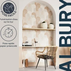 Papier peint pré-encollé vinyle intissé géométrique Easy Roll GoodHome Albury rose l.53 x H.1005 cm