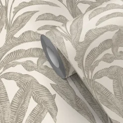 Papier peint pré-encollé vinyle intissé feuillage Easy Roll GoodHome Duffy feuillage beige l.53 x H.1005 cm