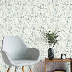 Papier peint pré-encollé vinyle intissé eucalyptus Easy Roll GoodHome Elcot bleu pastel l.53 x H.1005 cm