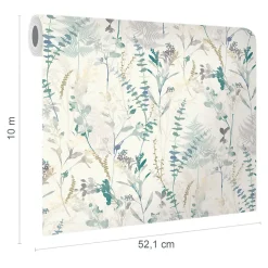 Papier peint pré-encollé vinyle intissé eucalyptus Easy Roll GoodHome Elcot bleu pastel l.53 x H.1005 cm