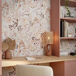 Papier peint pré-encollé vinyle intissé botanique Easy Roll GoodHome Olivia rose l.53 x H.1005 cm