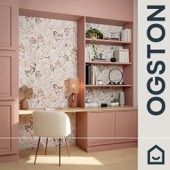 Papier peint pré-encollé vinyle intissé botanique Easy Roll GoodHome Olivia rose l.53 x H.1005 cm