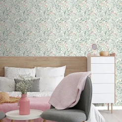 Papier peint pré-encollé vinyle intissé fleuri Easy Roll GoodHome Alluets vert pastel l.53 x H.1005 cm
