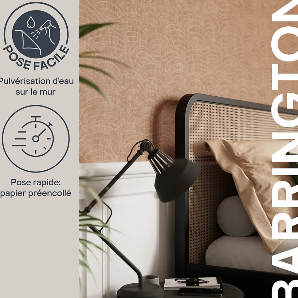 Papier peint pré-encollé vinyle intissé géométrique Easy Roll GoodHome Barrington rose l.53 x H.1005 cm