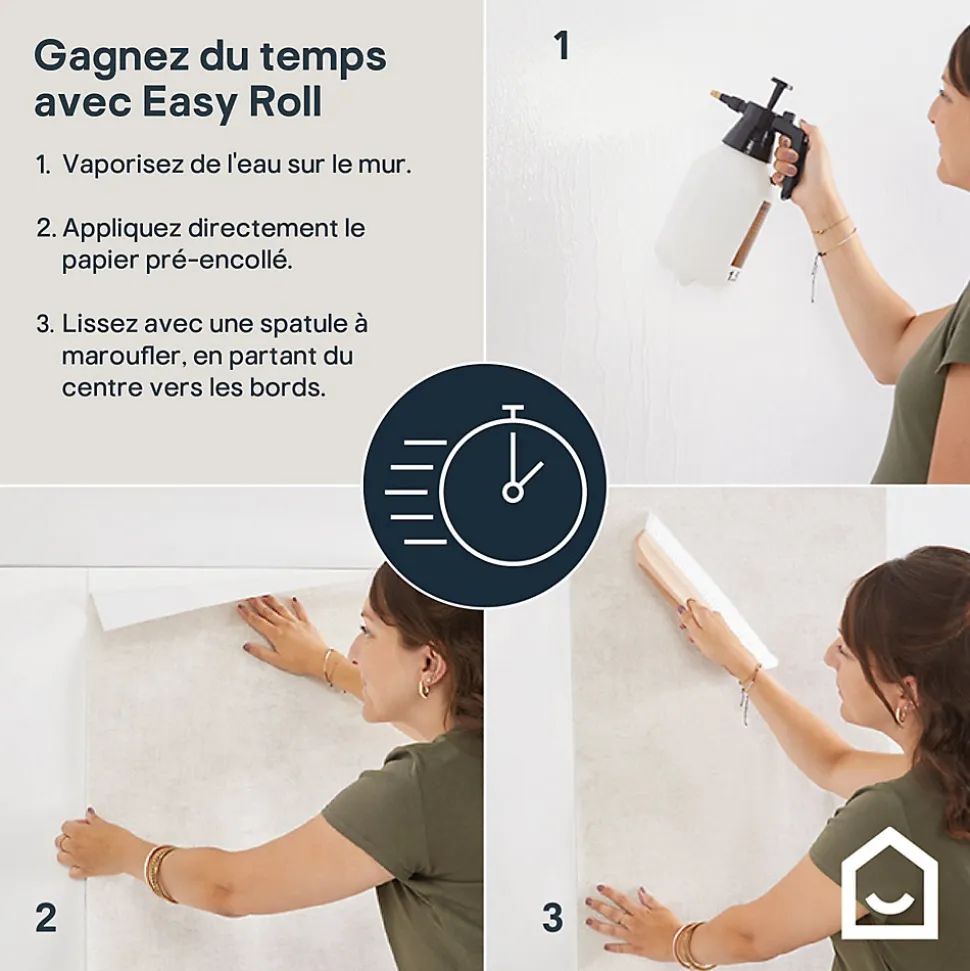 Papier peint pré-encollé vinyle intissé uni vert d'eau Easy Roll GoodHome Coppins l.53 x H.1005 cm