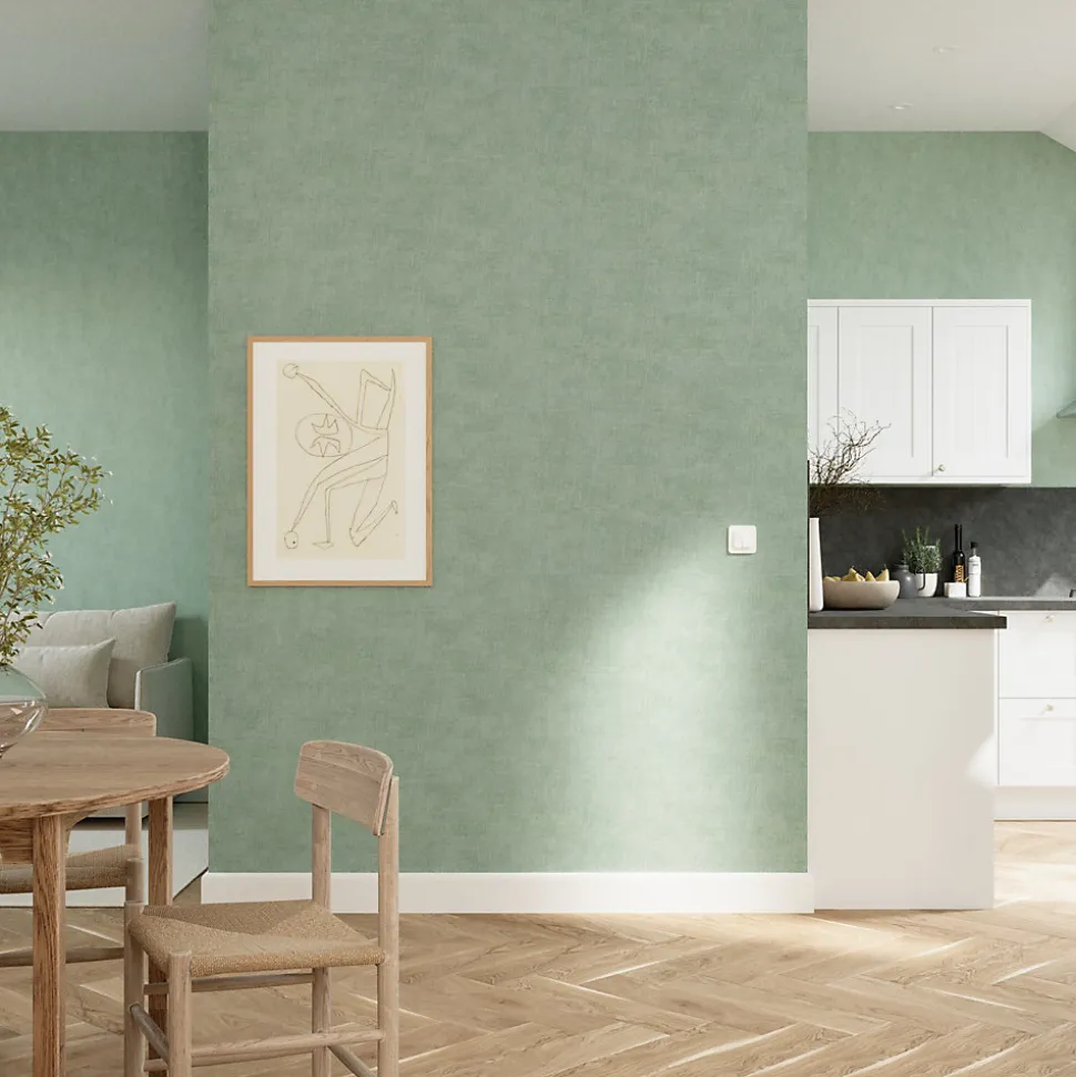 Papier peint pré-encollé vinyle intissé uni vert d'eau Easy Roll GoodHome Coppins l.53 x H.1005 cm