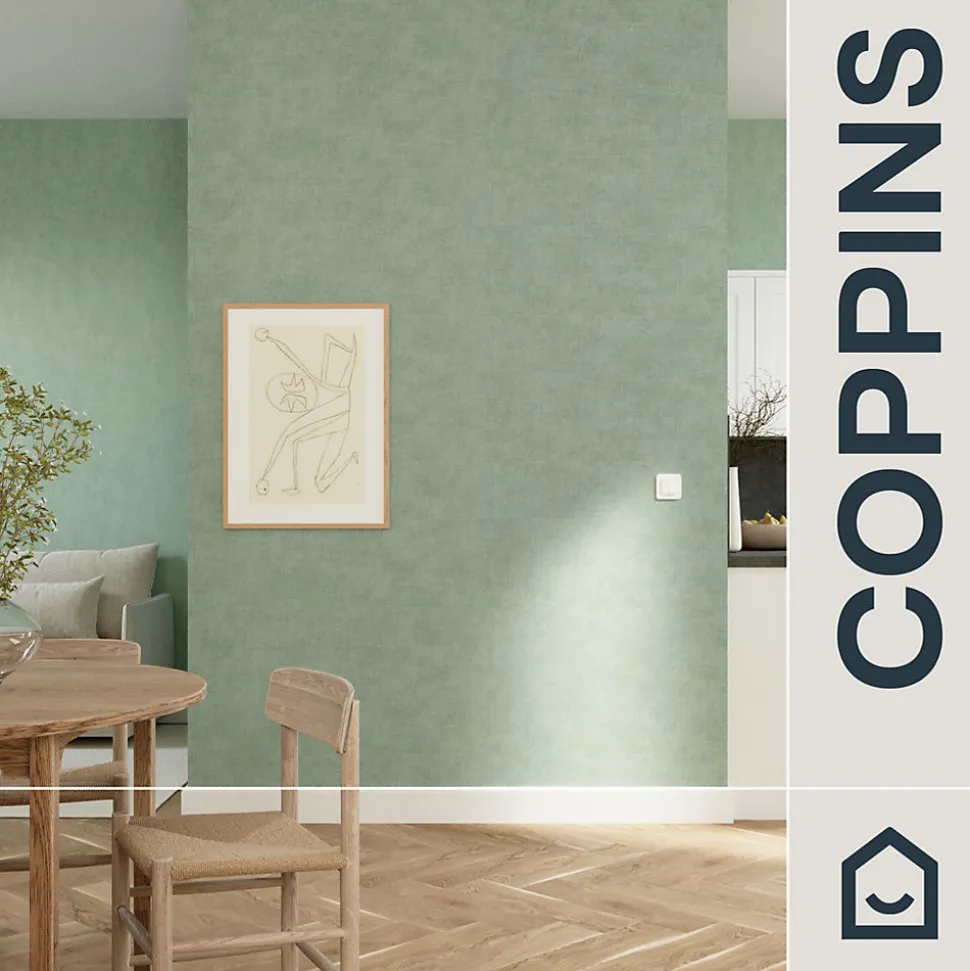Papier peint pré-encollé vinyle intissé uni vert d'eau Easy Roll GoodHome Coppins l.53 x H.1005 cm