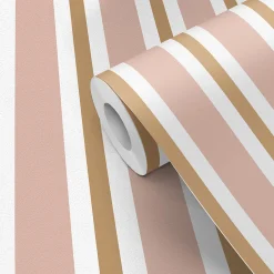Papier peint pré-encollé vinyle intissé rayures rose Easy Roll GoodHome Penrose l.53 x H.1005 cm