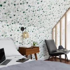 Papier peint pré-encollé vinyle intissé fleuri Easy Roll GoodHome Cedrela vert l.53 x H.1005 cm