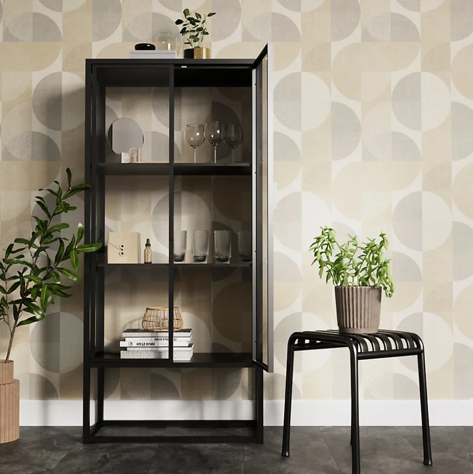 Papier peint pré-encollé vinyle intissé géométrique Easy Roll GoodHome Antilia beige l.53 x H.1005 cm