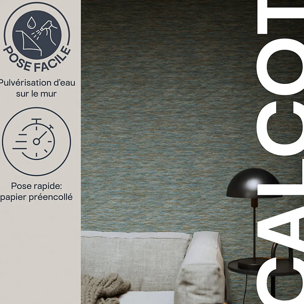 Papier peint pré-encollé vinyle intissé uni Easy Roll GoodHome Calcot vert l.53 x H.1005 cm