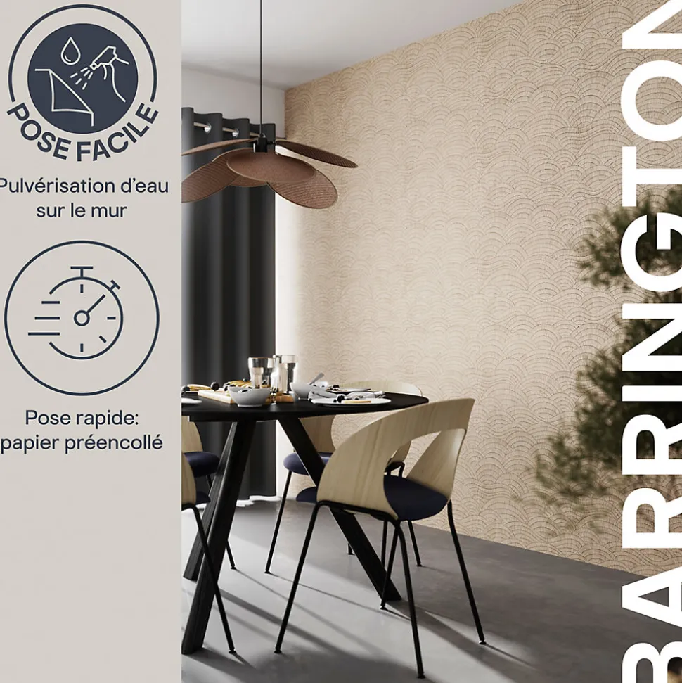 Papier peint pré-encollé vinyle intissé géométrique Easy Roll GoodHome Barrington beige l.53 x H.1005 cm