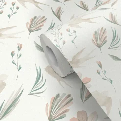 Papier peint pré-encollé vinyle intissé fleuri Easy Roll GoodHome Aubourne beige l.53 x H.1005 cm