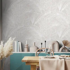 Papier peint pré-encollé vinyle intissé feuilage Easy Roll GoodHome Ufford beige l.53 x H.1005 cm