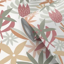 Papier peint pré-encollé vinyle fleuri Easy Roll GoodHome Basil fleurs multicolore l.53 x H.1005 cm