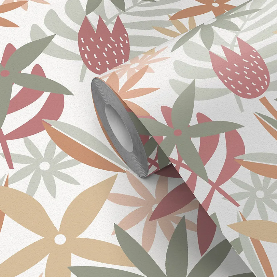 Papier peint pré-encollé vinyle fleuri Easy Roll GoodHome Basil fleurs multicolore l.53 x H.1005 cm