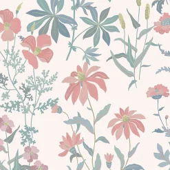 Papier peint pré-encollé vinyle intissé fleuri Easy Roll GoodHome Aldin rose pastel l.53 x H.1005 cm