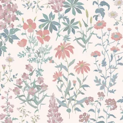 Papier peint pré-encollé vinyle intissé fleuri Easy Roll GoodHome Aldin rose pastel l.53 x H.1005 cm