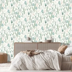 Papier peint pré-encollé vinyle intissé fleuri Easy Roll GoodHome Chandos vert l.53 x H.1005 cm
