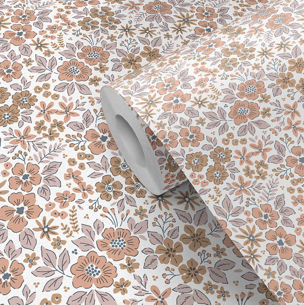 Papier peint pré-encollé vinyle intissé fleuri rose Easy Roll GoodHome Lovko l.53 x H.1005 cm