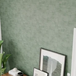 Papier peint pré-encollé vinyle intissé uni Easy Roll GoodHome Chaumont vert l.53 x H.1005 cm