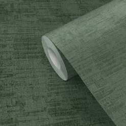 Papier peint pré-encollé vinyle intissé uni Easy Roll GoodHome Chaumont vert l.53 x H.1005 cm