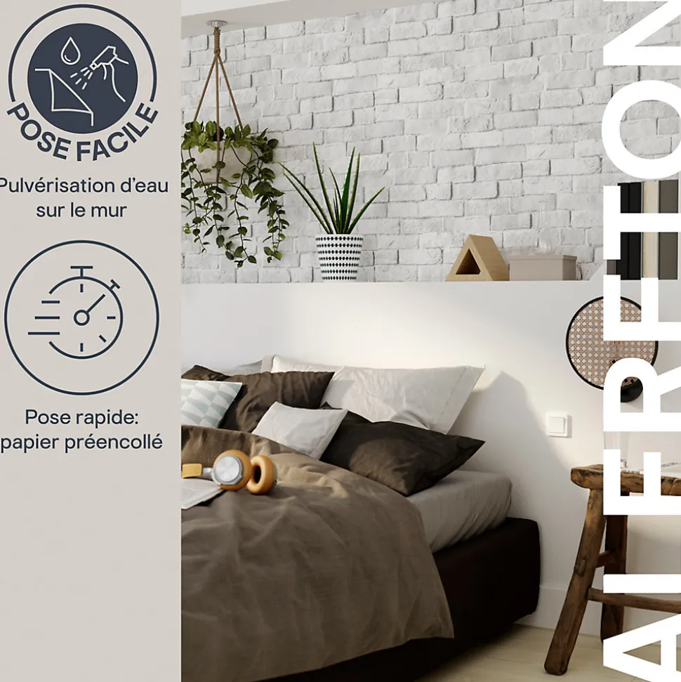 Papier peint pré-encollé vinyle intissé imitation mur de brique Easy Roll GoodHome Alfreton gris l.53 x H.1005 cm