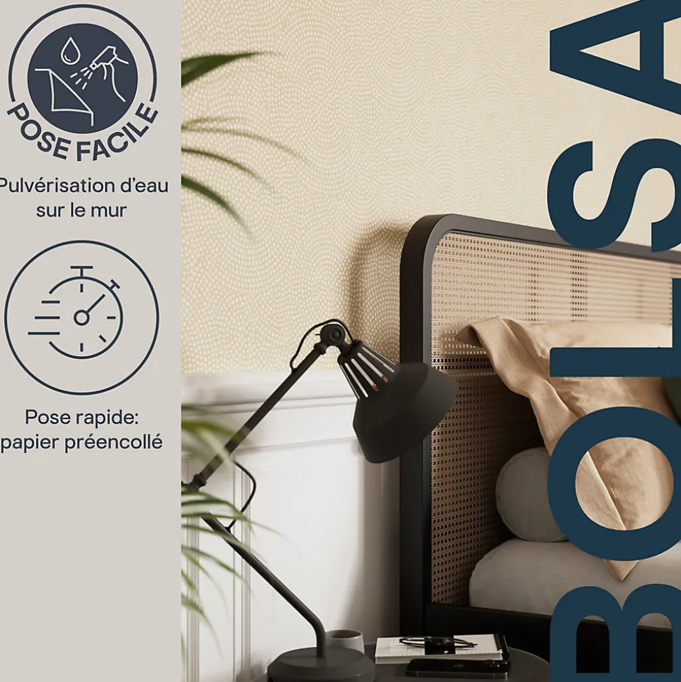 Papier peint pré-encollé vinyle intissé géométrique Easy Roll GoodHome Bolsa beige l.53 x H.1005 cm