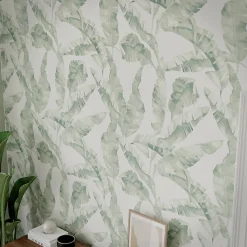 Papier peint pré-encollé vinyle intissé feuillage Easy Roll GoodHome Halton vert l.53 x H.1005 cm