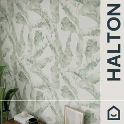 Papier peint pré-encollé vinyle intissé feuillage Easy Roll GoodHome Halton vert l.53 x H.1005 cm
