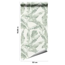 Papier peint pré-encollé vinyle intissé feuillage Easy Roll GoodHome Halton vert l.53 x H.1005 cm