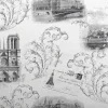 Papier peint romantique EDEM 9050-10 Paris Tour Eiffel Notre Dame Papier peint intissé gaufré shabby chic satiné blanc gris