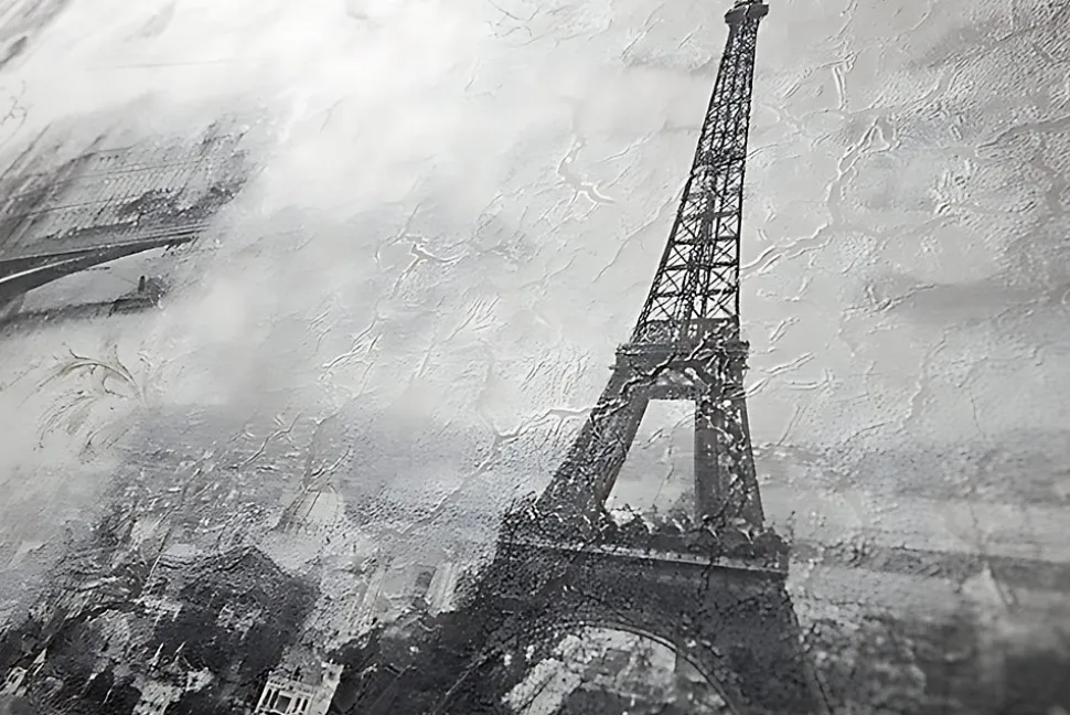 Papier peint romantique EDEM 9050-10 Paris Tour Eiffel Notre Dame Papier peint intissé gaufré shabby chic satiné blanc gris