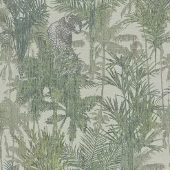 Papier peint Savana vinyle intissé jungle léopard vert L.10,05m x 53 cm
