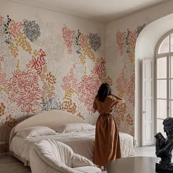 Papier peint sobre illustrant fleurs et feuilles abstraites - 510x260 cm (l x h)