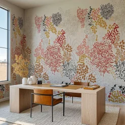 Papier peint sobre illustrant fleurs et feuilles abstraites - 510x260 cm (l x h)