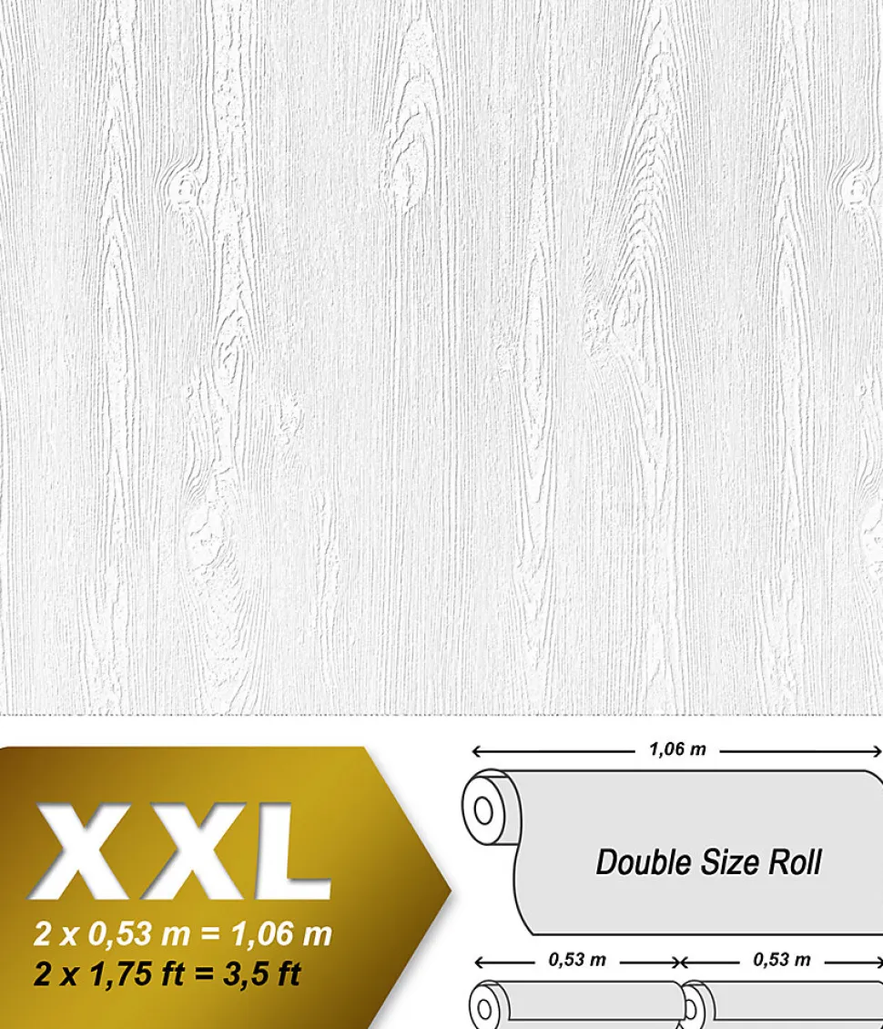 Papier peint texturé EDEM 83005BR60 papier peint intissé texturé à l'aspect de bois mat blanc 1 carton à 4 rouleaux