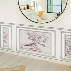 Papier peint trompe l'oeil boiserie, 75x200cm. Toile arbre rouge pour décor intérieur panoramique. Donnez une nouvelle vie à votre