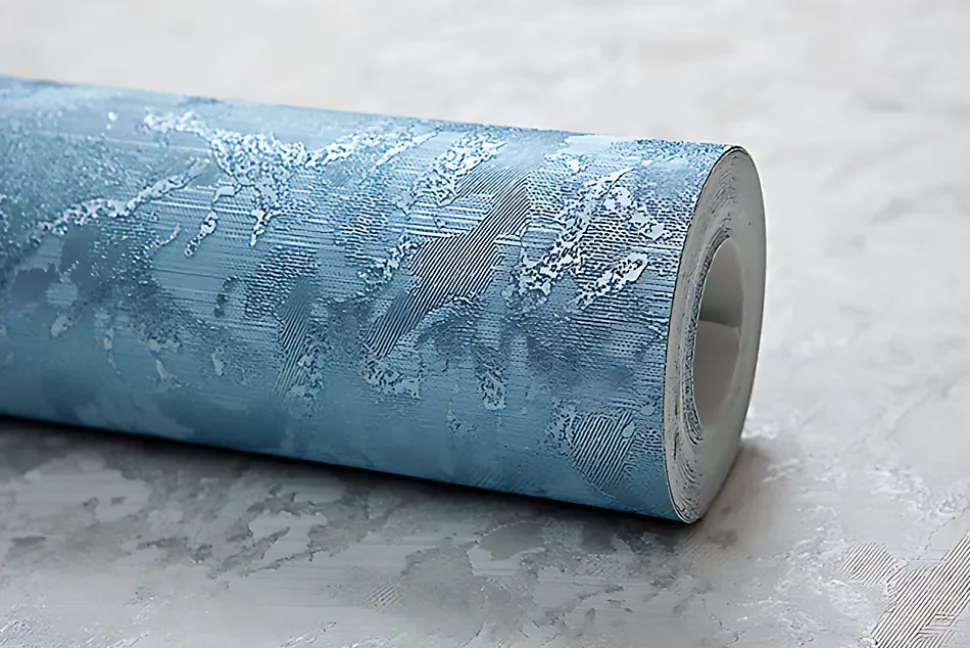 Papier peint unicolore EDEM 9076-29 Papier peint intissé gaufré à l'aspect crépi et un effet métallique bleu turquoise