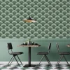 Papier peint vintage avec motifs géométriques verts - 510x260 cm (l x h)